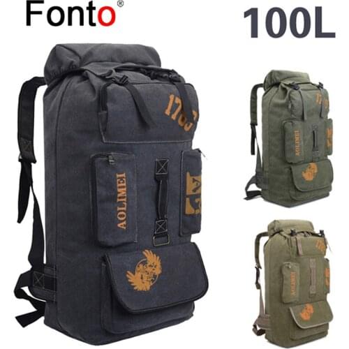 100L Large Capacity Camping Backpack Canvas Mens Bag Traveling Hiking Rucksack Backpack Outdoor Climing Luggage
