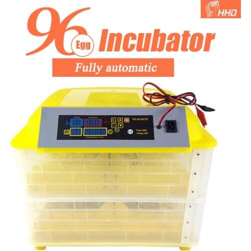 HHD 96 Egg Incubator Farm Brooder Fully Automatic Hatchery Machine Capacity Hatcher 12V 220V Digital Control Poultry Incubator