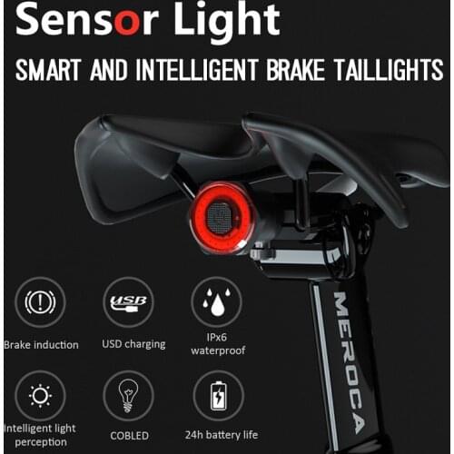 Intelligent Induction Brake Taillights Portable Waterproof Mountain Bike Lights Usb LED Charging Bicycle Night Riding Taillight