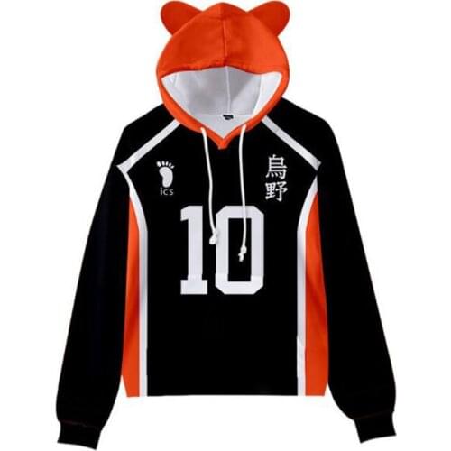 Cosplay Anime Haikyuu Kids Hoodie for Boys Girls Sweatshirt Karasuno High School Kawaii Cat Ear Hooded Haikyuu!! Cute Sweatshirt