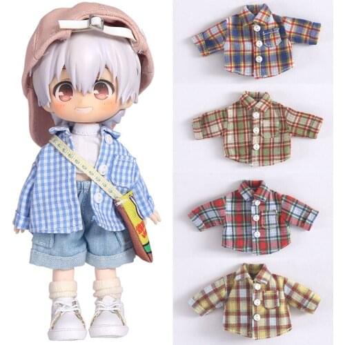 Ob11 dollhouse plaid shirt coat Molly doll dress 1/12 BJD GSC plain girl head doll clothes coat Doll accessories