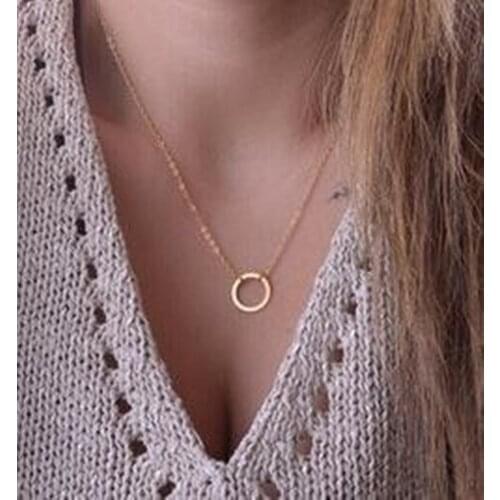 Hot sales simple gold color necklace circular pendant gold color necklace delicate gold color necklace