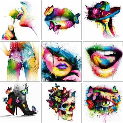 Huacan Diamond Painting Kit Body Full Square/round Mosaic Embroidery Butterfly Colorful Wall Stickers