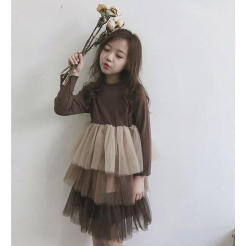 2021 New Spring Autumn Teenage Girls Mesh Patchwork Layered Princess Dress Kids Dresses For Girls Baby Girl Clothes Vestido T162