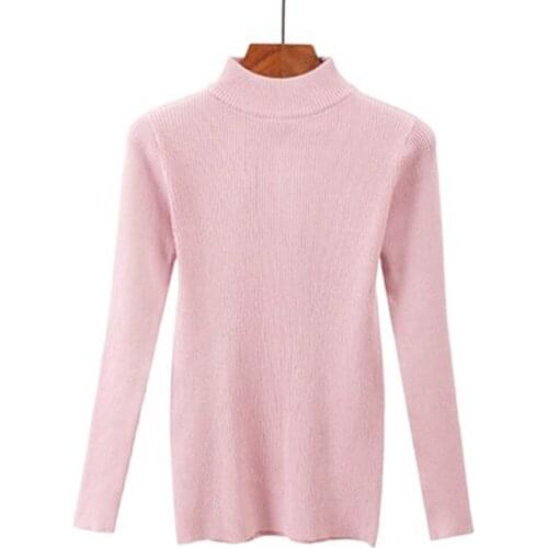 New Fashion Womens Mock Neck Slim Fit Knit Sweater Solid Color Long Sleeve Pullover Tops Autumn Winter