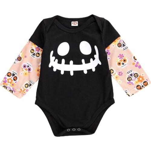 0-18M Halloween Newborn Kid Baby Girl Boy Clothes Print Long Sleeve Pumpkin Bodysuit Cute Sweet Party Club Sunsuit Cotton Outfit