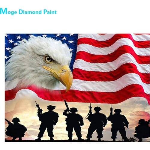 Eagle Stars and Stripes Soldier Diamond Painting Round Full Drill DIY Mosaic Embroidery 5D Cross Stitch Portrait Scenic Pattern
