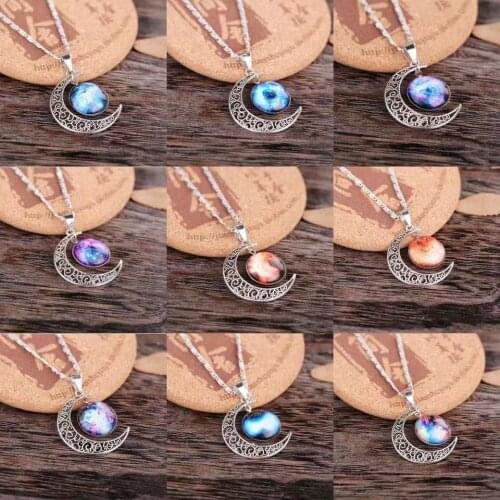 Witch Crescent Moon Moonstone Men And Women Charm Crystal Necklace Galaxy Cosmic Star Universe Charm Pendant Jewelry For Gift