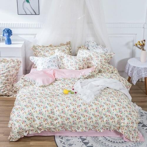Four-piece bedding simple cotton double household bed sheet quilt cover dormitory rural style small flower pattern sheet quilt