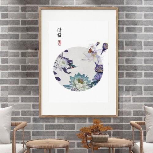 Chinese Style Lotus Flower Poster Canvas Print Painting Wall Art Living Room Home Decoration