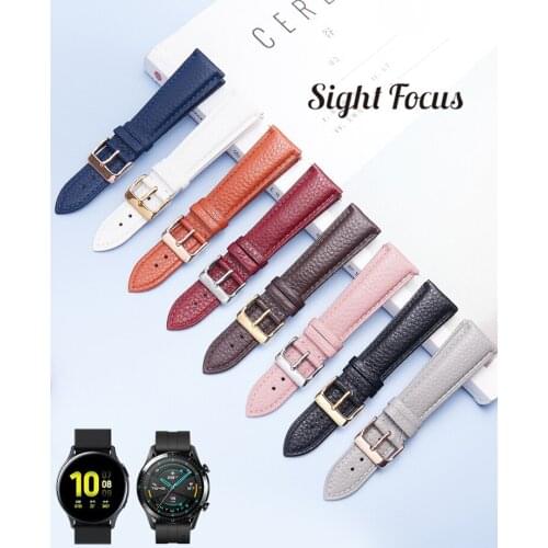 18 19 20 21 22mm Quick Release Watchband for Huawei Active GT2 Pro Litchi Pattern Leather Watch Strap Replacement Ticwatch Band