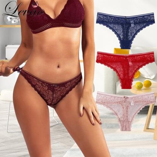 LEVAO Women Bow Sexy T-Back Thong Lingerie G String Female Light Ice Silk Lace Underwear Lady Transparent Low Waist Panties