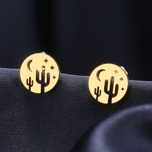 Stainless Steel Earrings Desert Cactus Fashion Stud Earrings Classic Simple Earrings For Women 2021 Jewelry Wedding Party Gifts