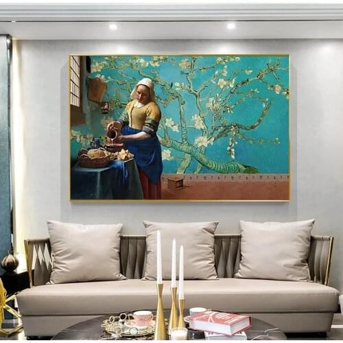 Modern Milkmaid Almond Blossom Posters and Prints Canvas Paintings abstract Wall Art Landscape Pictures for Living Room Decor