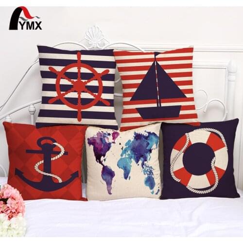 Souvenir Sailboat Cotton and Linen Sofa Cushion Cover Boat Anchor Bedroom Decoration Pillowcase Wholesale Home Car Seats Pillow