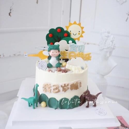 Dinosaur Theme Paper Birthday Cake Toppers Green Cute Dinosaur Baby Cake Toppers for Boys Birthday Cupcake Decorations Supplies