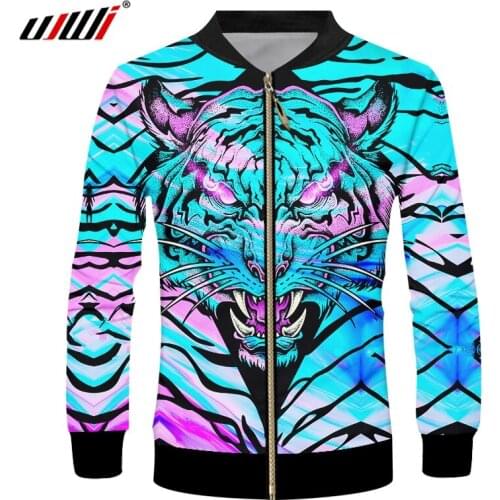 UJWI Mens Casual Jacket New Harajuku 3d Print Colorful Tiger Jackets Tracksuit Coats Man Hiphop Punk Clothes Tops Dropshipping