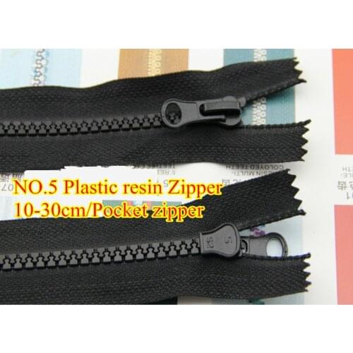 HIgh quality No.5 Plastic resin Zipper Black Close end 10cm-30cm short zipper Pocket free shipping 10 pieces