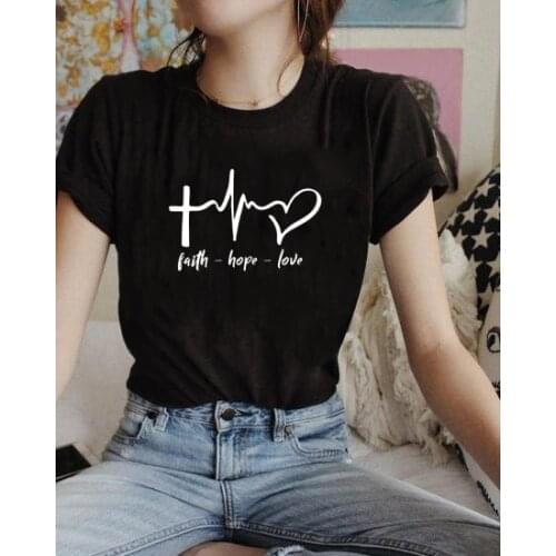 Faith Hope Love Women Christian Tshirt Faith Hope Love Heartbeat Tee Inspirational Slogan Women Fashion Graphic Jesus Faith Tee