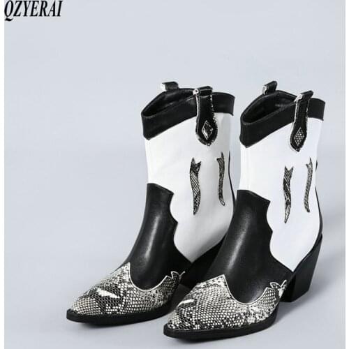2019 Pointed Toe Western Cowgirl Boots Chelsea Ankle Boots Shoes Women Cossacks Cowboy Boots Wedges Femal Shoes Botas Mujer