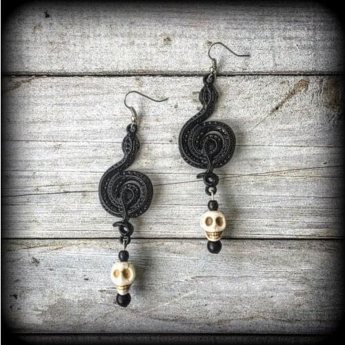 Goth Black Snake Serpents Skull Earrings Drop Satanic Serpent Gothic Vampire Statement Punk Crappy Jewelry Women Fashion Gift