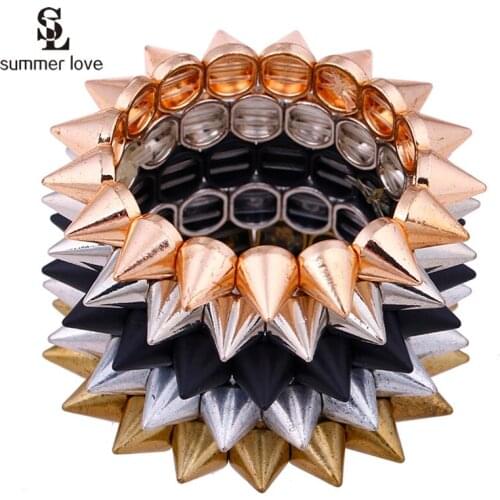 Punk Style Rivet Spiked Bracelet For Women Elastic Gold Silver Color Bangle Bracelet Fashion Jewelry