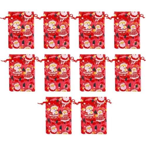 10pcs Candy Pouch Drawstring Bag Wrapping Present Gift Candy Bag Christmas Bronzing Yarn Bag Gift Bundle Pocket