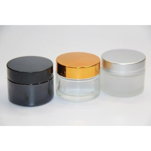 200pcs 50g Amber Glass cream Jars Bottle Bosx Cosmetic Container,Cosmetic Jars Black/Silver/Gold lids glass bottles Storage Pots