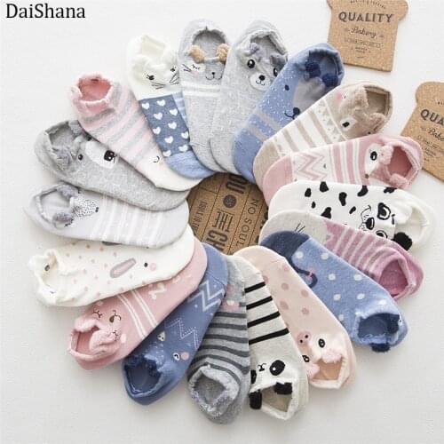5 Pairs Women Cotton Socks Cute Animal Female Funny Cartoon Cat Dog Pattern Socks Casual Short Socks Spring Summer Girls Socks