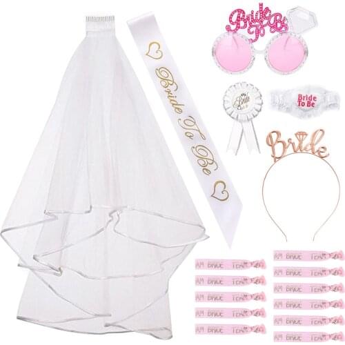 5PCS Bachelor Party Decoration Kit Bride to Be Sash Veil Badge Glasses Leg Ring and Headband Hair Rope for Girls Night Wedding