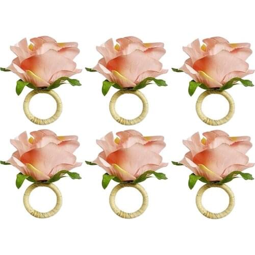 Handmade Champagne Rose 6PCS Napkin Rings For Home, Kitchen, Dining Room, Dinner Parties, Luncheons, Picnics, Weddings