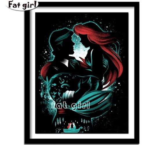 Full Drill Diy Diamond Painting Cartoon Mermaid Princess Prince Pattern Cross Stitch Embroidery Mosaic Romantic Love Handicraft