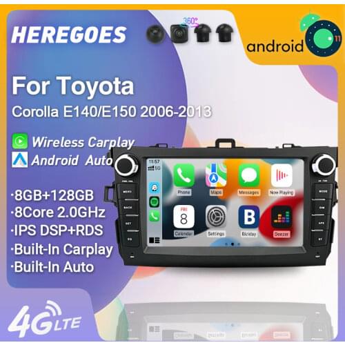 Carplay 8" Android 10 Car Radio Multimedia Player For Toyota Corolla E140/150 2006 - 2012 2013 4G LTE Navigation GPS Radio 2 din