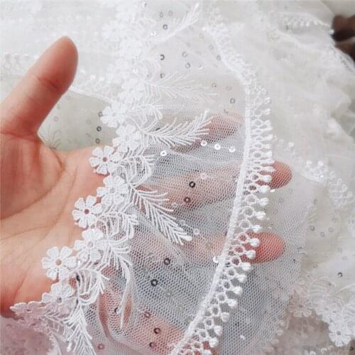 2 Layers flower Soft Mesh Lace Trim Sequined tulle lace trim For Wedding Dress Dec, Bridal Veil, Tutu Dress, Curtain Supply