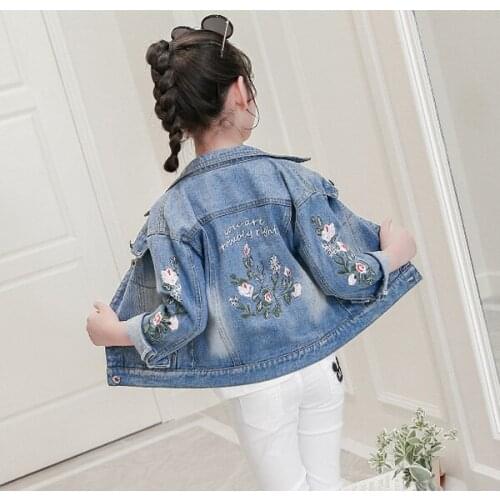 Girl denim jacket childrens embroidered top