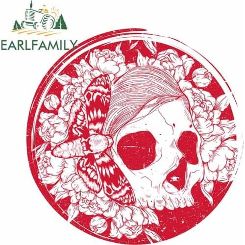 EARLFAMILY 13cm x 13cm for Redd Rose Floral Skull Female Anime Car Stickers Waterproof Trunk Decal Waterproof Windows Decoration