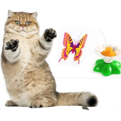 Electric Rotating Colorful Butterfly Funny Pet Cat Kitten Playing Toys Pet Seat Scratch Toy