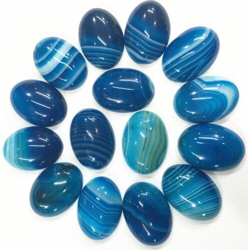 30Pcs Oval Shape CAB Cabochon Natural Stones Beads Blue Stripe Agates 25x18MM for Jewelry Making Bracelet Earrings Wholesale