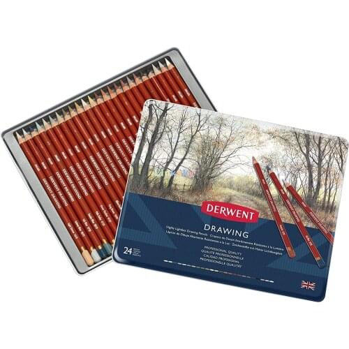 Derwent Colored Drawing Pencils,Metal Tin,24 Count (0700672),8mm Diameter Pencils Have Soft, Creamy Round 5mm Leads,Art supplies