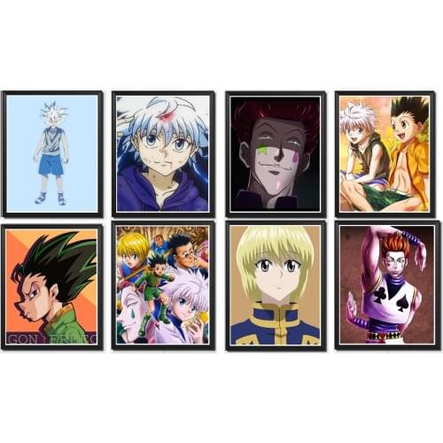 Gon Freecss Killua Hisoka HXH Premium Canvas Hunter X Hunter Poster Wall Artwork,8PCS,8 x 10 Inches,Not Included Frame
