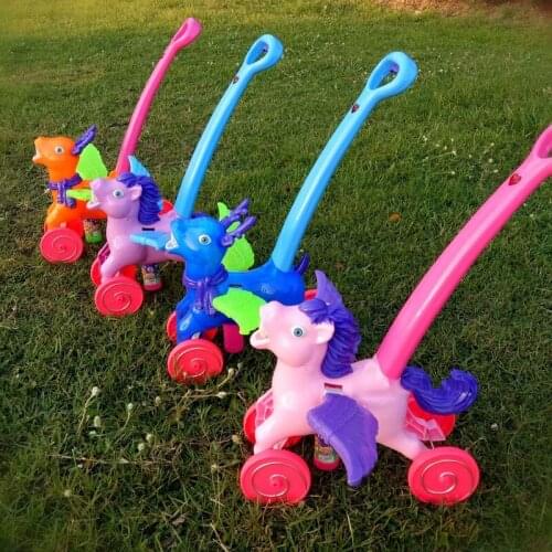 Kawaii Horse Deer Hand Push Automatic Bubble Car Baby Walk Outdoor Electric Machine With Music Kids Water Toy