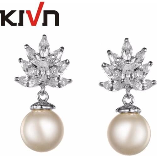 KIVN Womens Fashion Jewelry Dangle CZ Cubic Zirconia Wedding Bridal Simulated Pearl Earrings Birthday Christmas Mothers Gifts