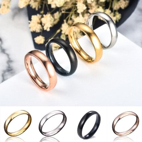 New Simple Smooth Stainless Steel Rings Engagement Couples Ring Fashion Jewelry Man Women Accessories Anillos Gift Femme 4MM