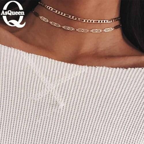 Fashion Geometric Shaped Choker Necklace Gold Silver Double-layer Chain Charming Jewelry Gift