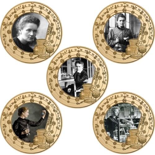 Physicist Chemist Marie Curie Gold Commemorative Coins Set with Coin Holder Collectible Challenge Coin Educational Gift for Kids