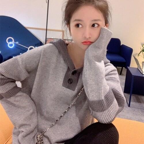 Autumn and Winter New Korean Style Lazy Wind Loose and Thin Hooded Sweater Women Mid-length Knit Sweater Coat Top