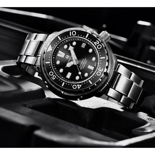 PAGRNE DESIGN Diver Mens Watch Top Brand 300M Waterproof Stainless Steel Mechanical Wristwatch Sapphire Glass Automatic Watches