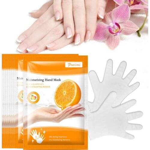 PUTIMI 2pair Orange Hand Mask Cream Paraffin Wax Exfoliating Mask for Hands Care Peeling Nourish Moisture Whitening Spa Gloves