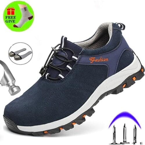 GPQPXW Labor Insurance Shoes Smash-proof Stab-resistant Penetrating Safety Shoes Blue Steel Toe Cap Mens Boots Light Work Shoes