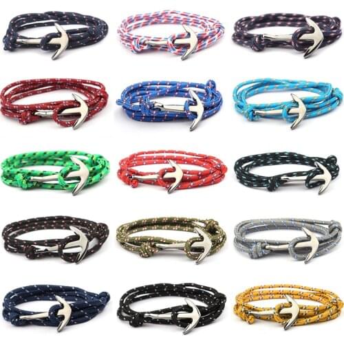 Adjustable Paracord Anchor Bracelet Woman Men Charm Bracelets Alloy Anchor Nylon Rope Chain Armband Vintage Bracelets & Bangles